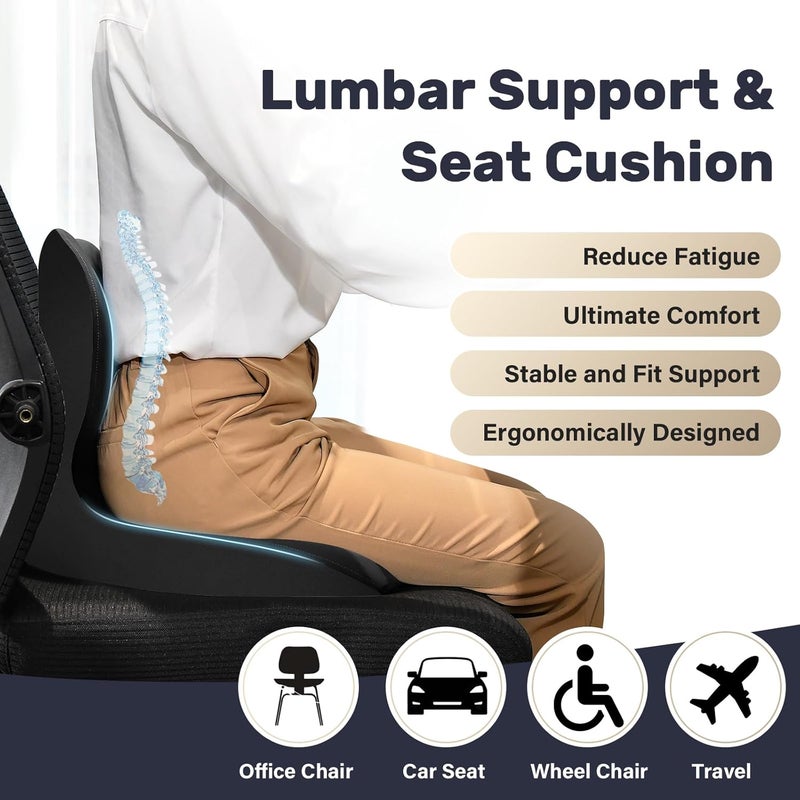 Coverado Car Seat Cushion and Lumbar Support Pillow One Piece, Memory Foam Ergonomic Back Support Driving Seat Cushion for Back Pain, Non-Slip Washable Cushion for Car, Driver, Office - Image 3